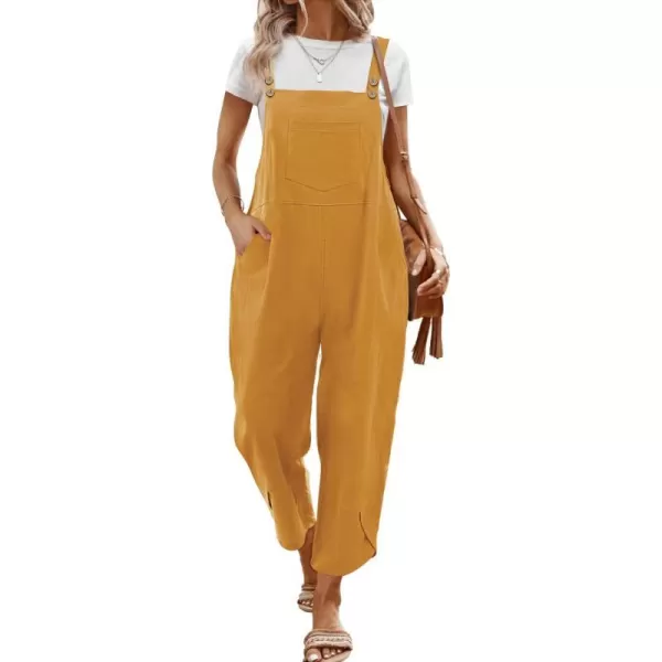 YESNO Women Cotton Overalls Casual Loose Adjustable Straps Bib Pants Tulip Wide Leg Jumpsuits with Pockets PZJGinger