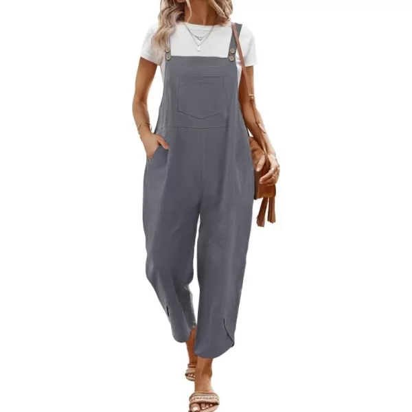 YESNO Women Cotton Overalls Casual Loose Adjustable Straps Bib Pants Tulip Wide Leg Jumpsuits with Pockets PZJGray