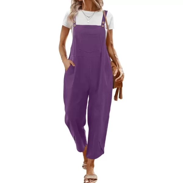 YESNO Women Cotton Overalls Casual Loose Adjustable Straps Bib Pants Tulip Wide Leg Jumpsuits with Pockets PZJPurple