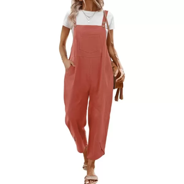 YESNO Women Cotton Overalls Casual Loose Adjustable Straps Bib Pants Tulip Wide Leg Jumpsuits with Pockets PZJRust