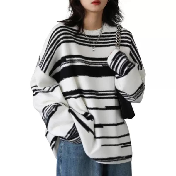 YESNO Women Sweater Graphic Oversized Pullover Sweaters Casual Loose Long Sleeve Knit Tops S01S01 as Picture147knitted Patterned