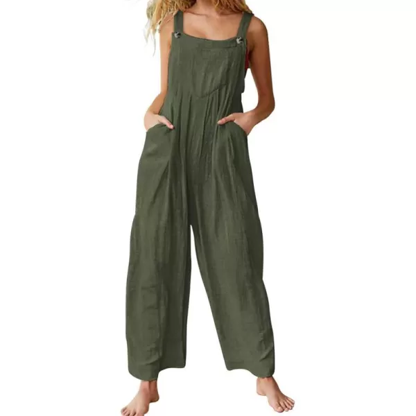 YESNO Womens Overalls Casual Loose Bib Pants Adjustable Straps Wide Leg Jumpsuits with Pockets PQ2Ash Green