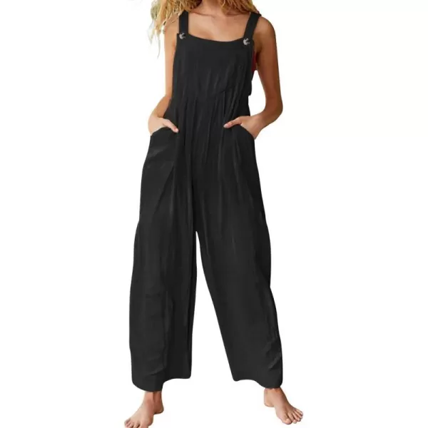 YESNO Womens Overalls Casual Loose Bib Pants Adjustable Straps Wide Leg Jumpsuits with Pockets PQ2Black