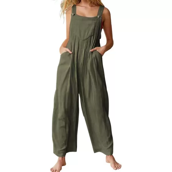 YESNO Womens Overalls Casual Loose Bib Pants Adjustable Straps Wide Leg Jumpsuits with Pockets PQ2Dark Army Green