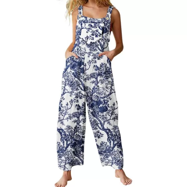 YESNO Womens Overalls Casual Loose Bib Pants Adjustable Straps Wide Leg Jumpsuits with Pockets PQ2Floral 348