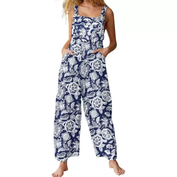 YESNO Womens Overalls Casual Loose Bib Pants Adjustable Straps Wide Leg Jumpsuits with Pockets PQ2Floral 349