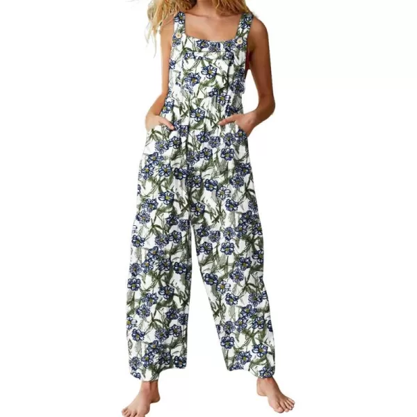 YESNO Womens Overalls Casual Loose Bib Pants Adjustable Straps Wide Leg Jumpsuits with Pockets PQ2Floral 390