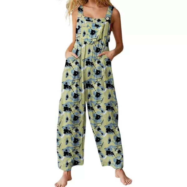 YESNO Womens Overalls Casual Loose Bib Pants Adjustable Straps Wide Leg Jumpsuits with Pockets PQ2Floral 398