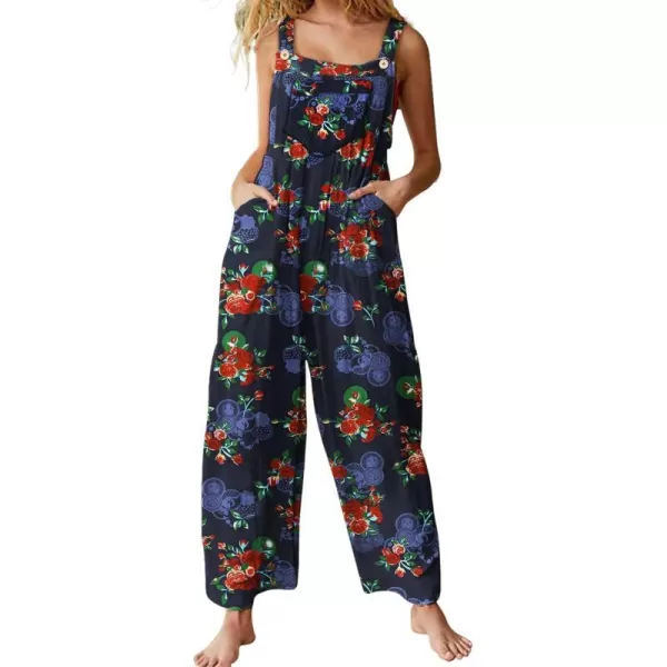 YESNO Womens Overalls Casual Loose Bib Pants Adjustable Straps Wide Leg Jumpsuits with Pockets PQ2Floral P003