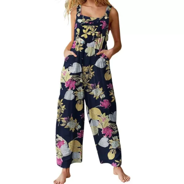 YESNO Womens Overalls Casual Loose Bib Pants Adjustable Straps Wide Leg Jumpsuits with Pockets PQ2Floral P006