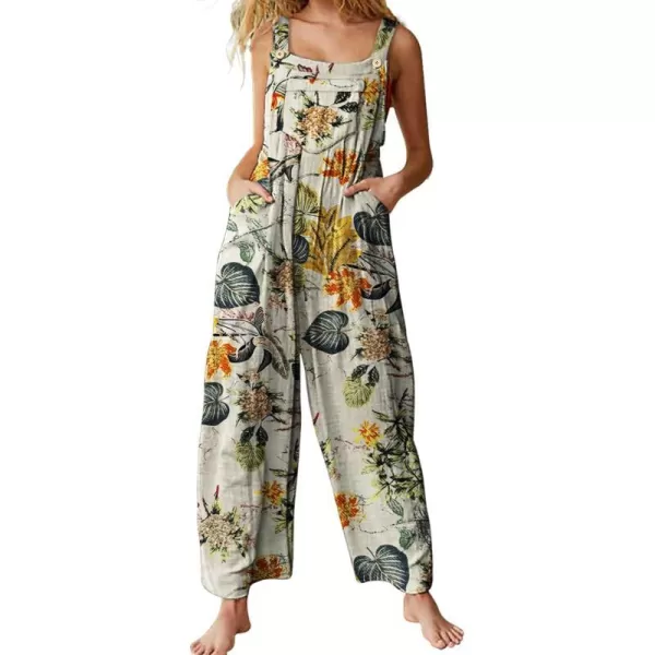 YESNO Womens Overalls Casual Loose Bib Pants Adjustable Straps Wide Leg Jumpsuits with Pockets PQ2Floral P009 O