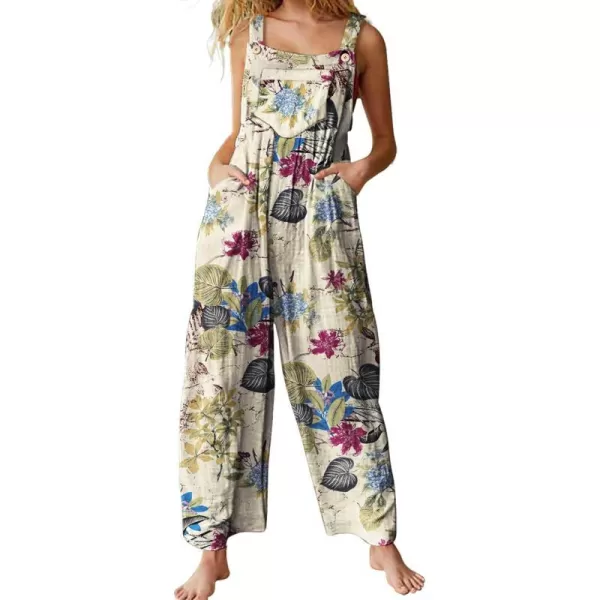 YESNO Womens Overalls Casual Loose Bib Pants Adjustable Straps Wide Leg Jumpsuits with Pockets PQ2Floral P009 R