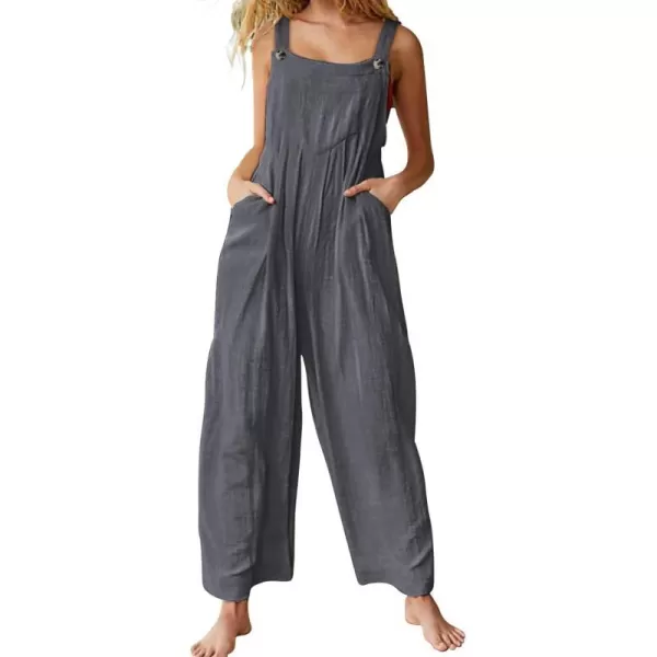 YESNO Womens Overalls Casual Loose Bib Pants Adjustable Straps Wide Leg Jumpsuits with Pockets PQ2Gray