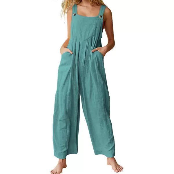 YESNO Womens Overalls Casual Loose Bib Pants Adjustable Straps Wide Leg Jumpsuits with Pockets PQ2Teal