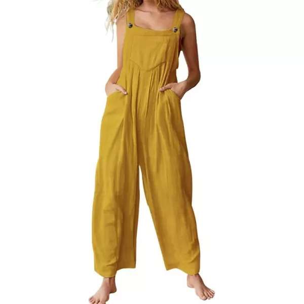 YESNO Womens Overalls Casual Loose Bib Pants Adjustable Straps Wide Leg Jumpsuits with Pockets PQ2Yellow