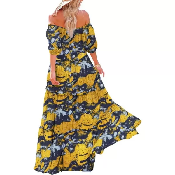 YESNO Womens Summer Casual Off Shoulder Maxi Dress Puff Short Sleeve Bohemian Floral Long Swing Dress E06E06 as Picture141