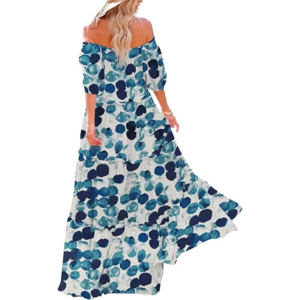 YESNO Womens Summer Casual Off Shoulder Maxi Dress Puff Short Sleeve Bohemian Floral Long Swing Dress E06E06 as Picture74