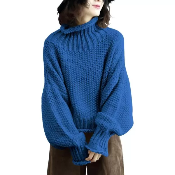 YESNO Womens Turtleneck Pullover Sweater Batwing Sleeve Oversize Chunky Knitted Tops YQBYqb Blue