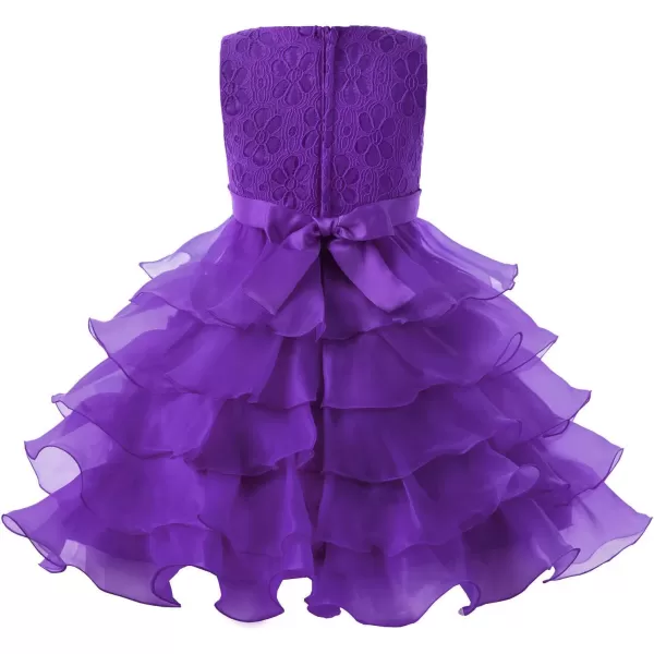 JerrisApparel Flower Girls Party Dress Ruffle Tutu Sleeveless Princess Dress Ball GownDark Purple