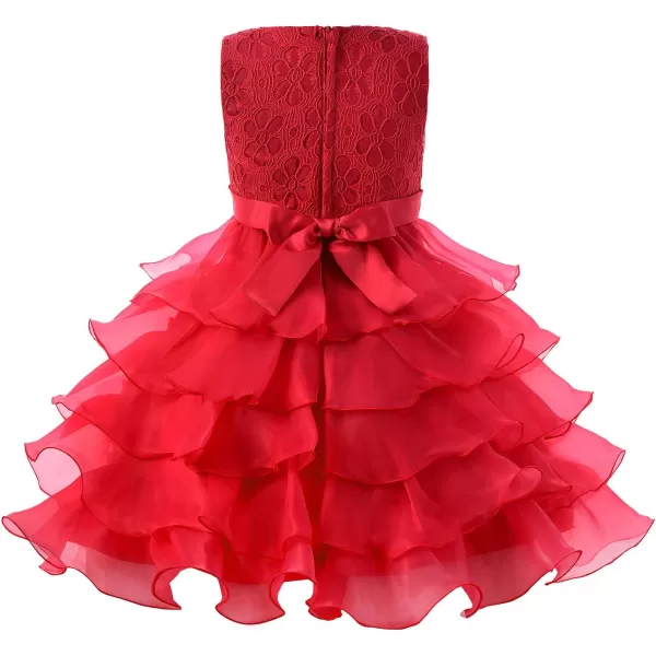 JerrisApparel Flower Girls Party Dress Ruffle Tutu Sleeveless Princess Dress Ball GownRed