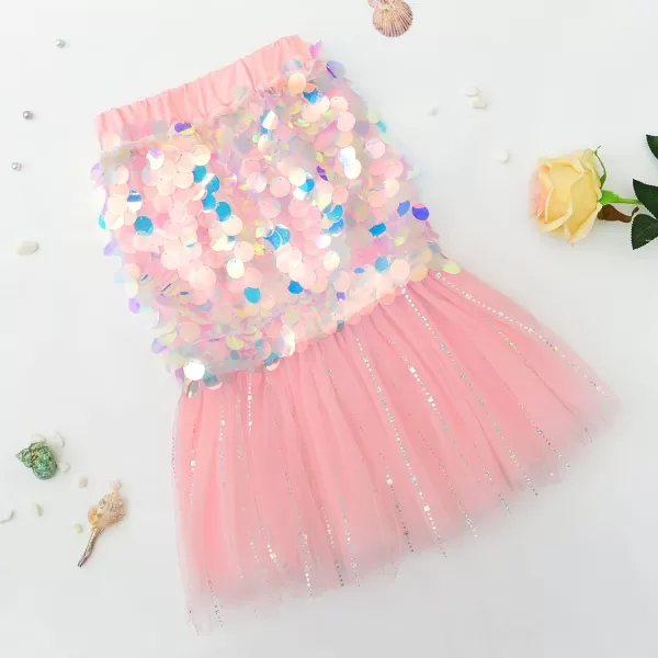 JerrisApparel Girls Mermaid Tail Skirt Sequins Birthday Wedding Party Dress Pageant GownPink