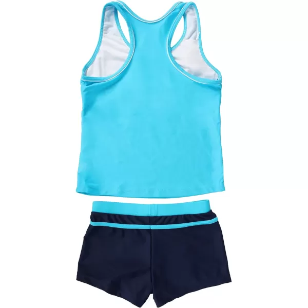 JerrisApparel Little Girls Summer Two Piece Boyshort Tankini Kids SwimsuitBlue