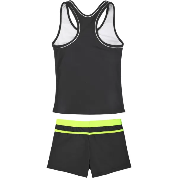 JerrisApparel Little Girls Summer Two Piece Boyshort Tankini Kids SwimsuitDark Grey