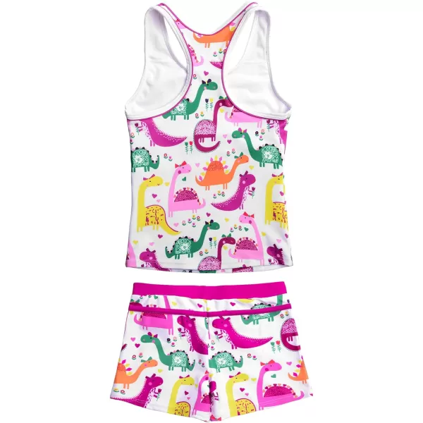 JerrisApparel Little Girls Summer Two Piece Boyshort Tankini Kids SwimsuitDinosaur