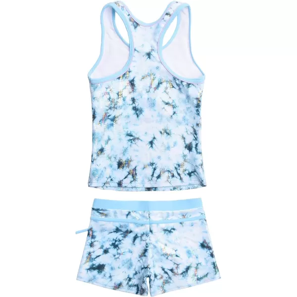 JerrisApparel Little Girls Summer Two Piece Boyshort Tankini Kids SwimsuitLight Blue