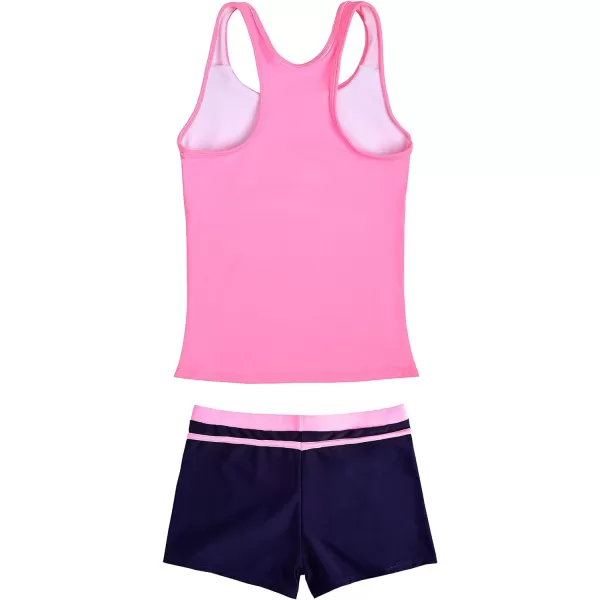 JerrisApparel Little Girls Summer Two Piece Boyshort Tankini Kids SwimsuitPink