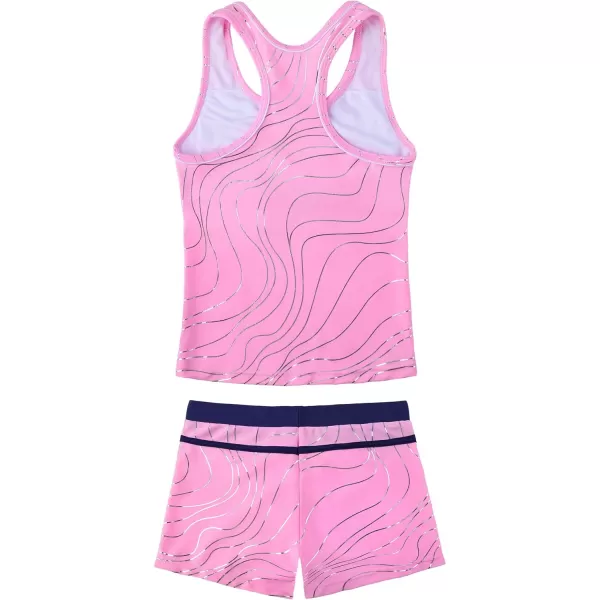 JerrisApparel Little Girls Summer Two Piece Boyshort Tankini Kids SwimsuitPink F