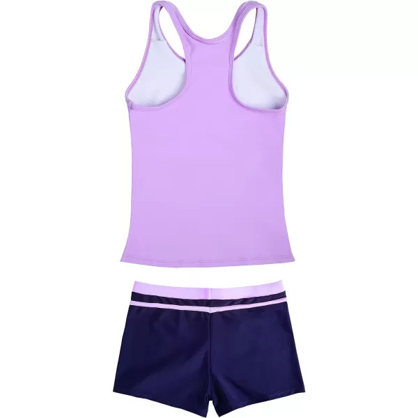 JerrisApparel Little Girls Summer Two Piece Boyshort Tankini Kids SwimsuitPurple