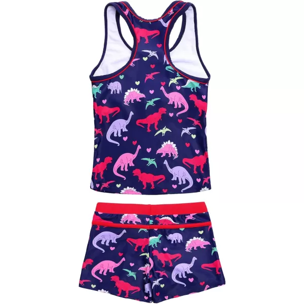 JerrisApparel Little Girls Summer Two Piece Boyshort Tankini Kids SwimsuitPurple Dinosaur