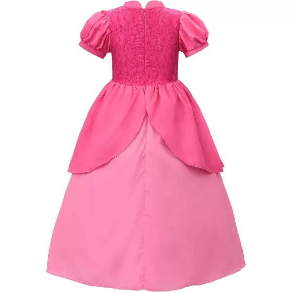 JerrisApparel Princess Dress for Girls Pink Peach Costume Halloween Cosplay Party Dress UpPink With Accessories