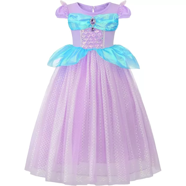 JerrisApparel Princess Girls Mermaid Dress Halloween Tutu Costume Birthday Party Role PlayPurple With Accessories