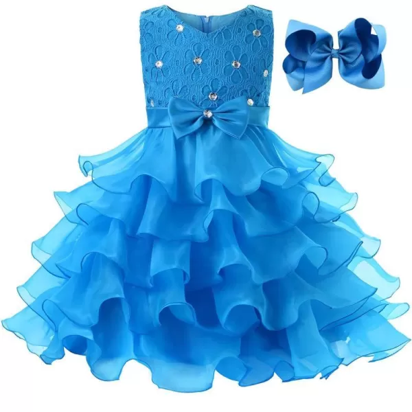 JerrisApparel Flower Girls Party Dress Ruffle Tutu Sleeveless Princess Dress Ball GownBlue