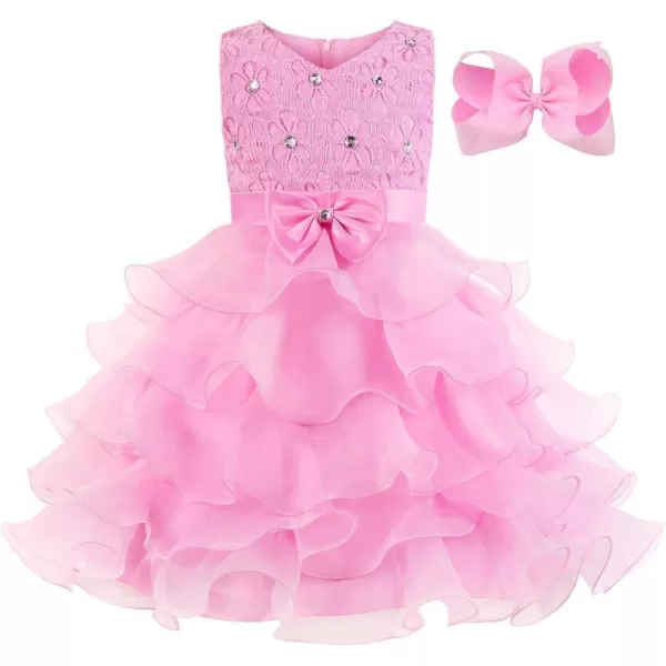 JerrisApparel Flower Girls Party Dress Ruffle Tutu Sleeveless Princess Dress Ball GownPink