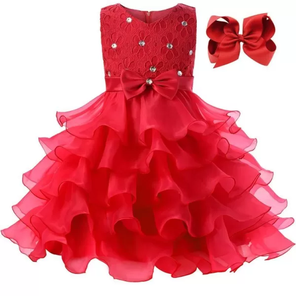 JerrisApparel Flower Girls Party Dress Ruffle Tutu Sleeveless Princess Dress Ball GownRed