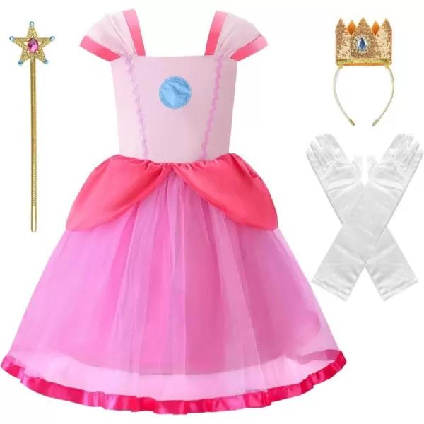 JerrisApparel Girls Princess Costume Fancy Tulle Dress Halloween Cosplay Party With AccessoriesPink With Accessories