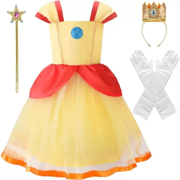 JerrisApparel Girls Princess Costume Fancy Tulle Dress Halloween Cosplay Party With AccessoriesYellow With Accessories