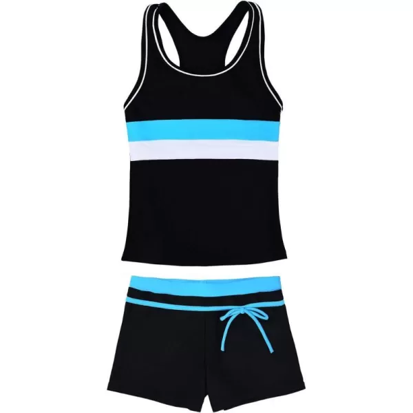 JerrisApparel Little Girls Summer Two Piece Boyshort Tankini Kids SwimsuitBlack