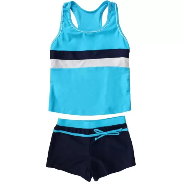 JerrisApparel Little Girls Summer Two Piece Boyshort Tankini Kids SwimsuitBlue