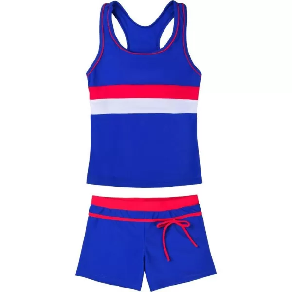 JerrisApparel Little Girls Summer Two Piece Boyshort Tankini Kids SwimsuitDark Blue