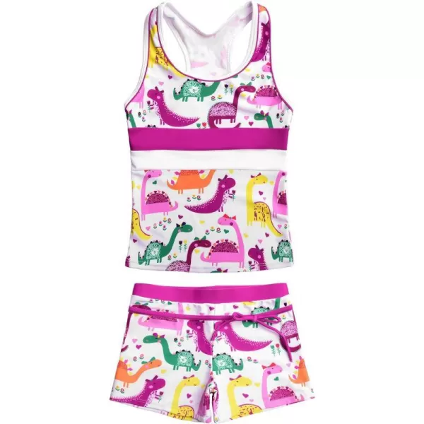 JerrisApparel Little Girls Summer Two Piece Boyshort Tankini Kids SwimsuitDinosaur