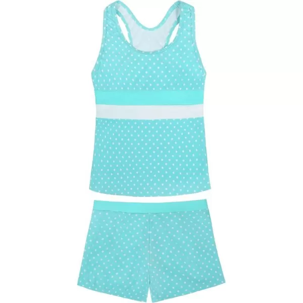 JerrisApparel Little Girls Summer Two Piece Boyshort Tankini Kids SwimsuitDots Cyan