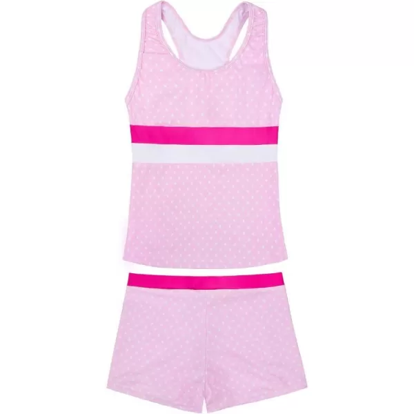 JerrisApparel Little Girls Summer Two Piece Boyshort Tankini Kids SwimsuitDots Pink