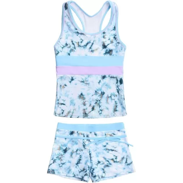 JerrisApparel Little Girls Summer Two Piece Boyshort Tankini Kids SwimsuitLight Blue