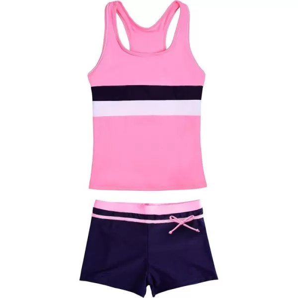 JerrisApparel Little Girls Summer Two Piece Boyshort Tankini Kids SwimsuitPink