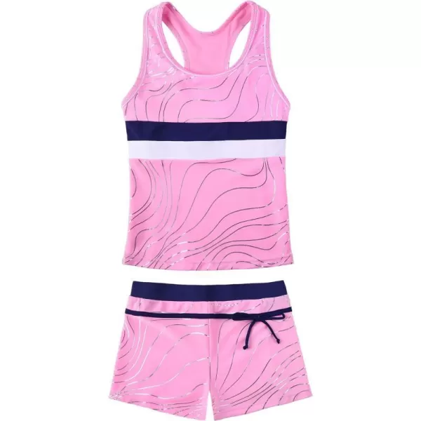 JerrisApparel Little Girls Summer Two Piece Boyshort Tankini Kids SwimsuitPink F