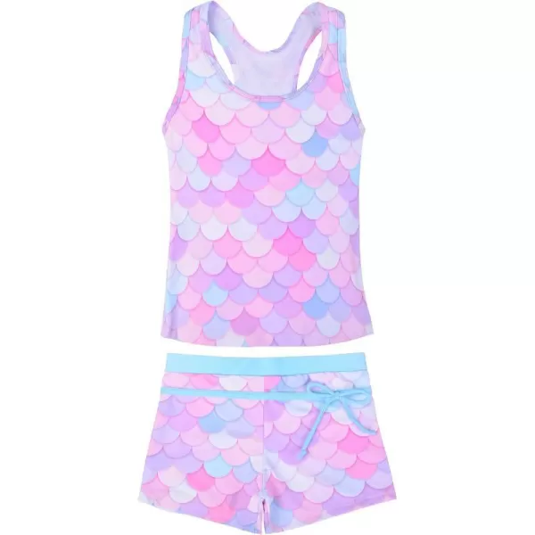 JerrisApparel Little Girls Summer Two Piece Boyshort Tankini Kids SwimsuitPink Mermaid